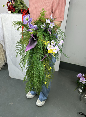 new韩系新娘结婚手捧花紫色仿真花领证花束文竹hot婚礼道具实拍