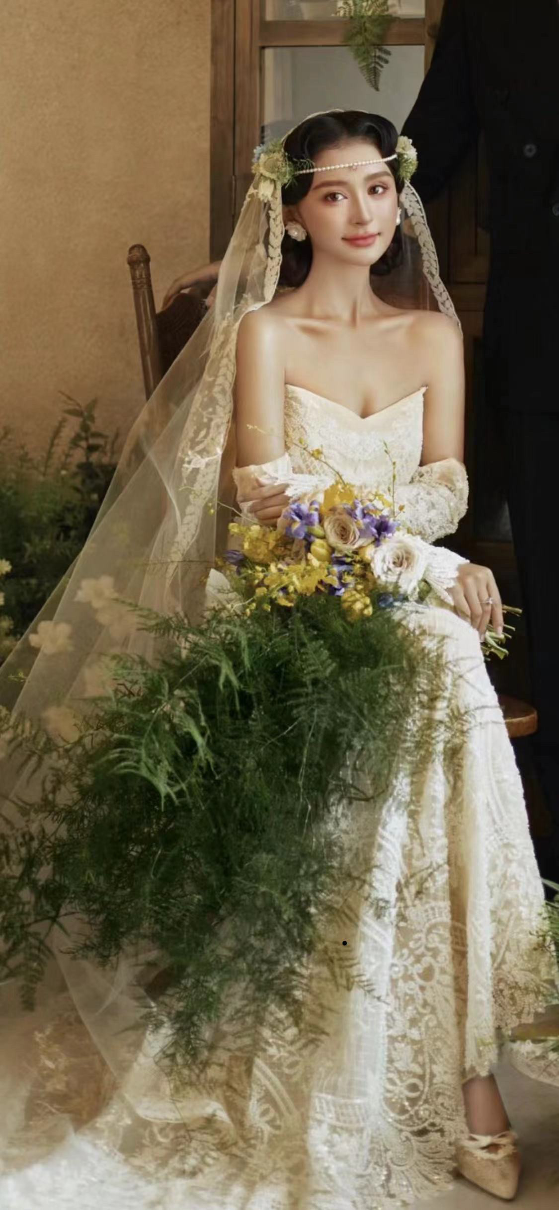 高级感瀑布仿真花手捧花婚礼新娘影楼摄影道具仿真花情侣领证花束