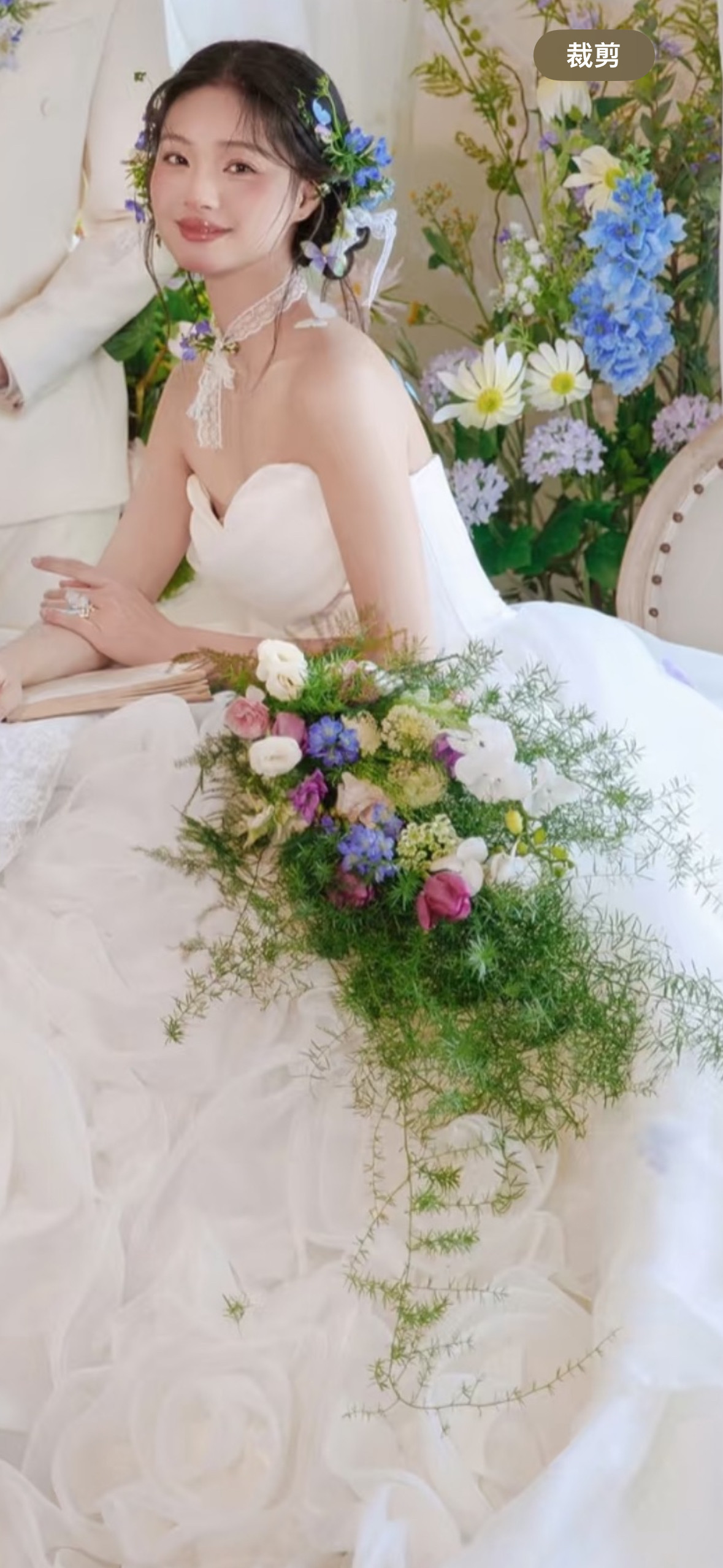 手捧花瀑布垂坠感新娘花束 结婚摄影仿真花绿白假花家居台面装饰