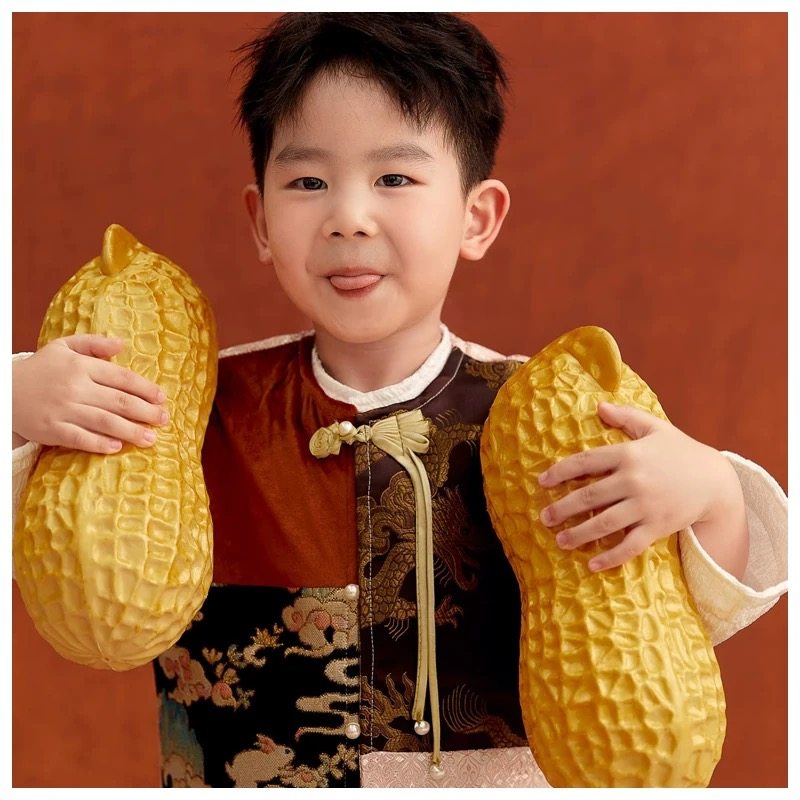 春节喜庆儿童全家福亲子拍照道具装饰摆件新年好事发生金色花生