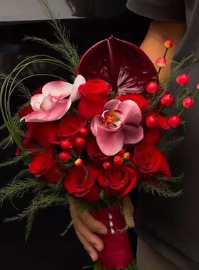 仿真红玫瑰小红书同款婚礼花束珍珠玫瑰结婚花束新娘手捧花手捧花
