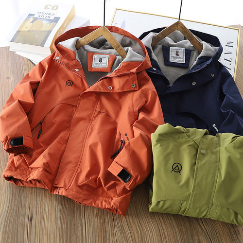 男童双层薄绒冲锋衣外套春秋冬款
