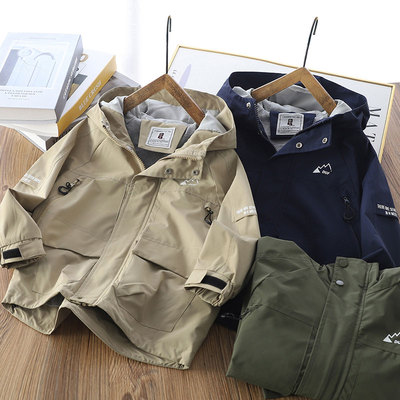 儿童双层连帽冲锋衣外套春秋季