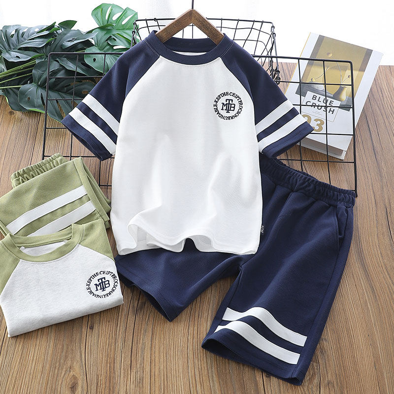 儿童装纯柔软棉短袖短裤套装男童拼色T恤中裤运动两件套服夏款新