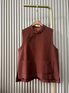 浮世东方人字纹羊毛马甲 斜襟盘扣新中式马夹