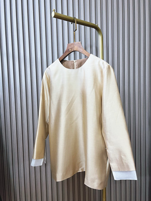 真丝羊毛撞色袖上衣