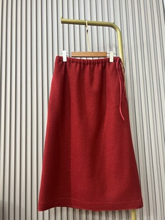 石榴红纯羊毛系带半裙