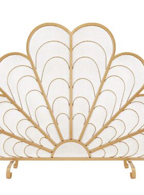 美式落地铁艺雕花艺术壁炉屏风隔断镂空家用孔雀形状火炉围栏新品