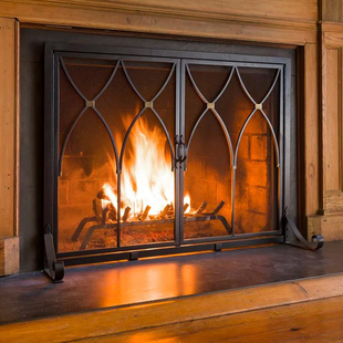 客厅铁艺欧式铁艺落地壁炉屏风隔断壁炉门围栏防火镂空艺术现货