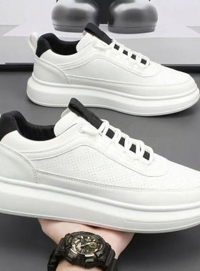 康亿白色素面厚底男情侣款轻便运动鞋潮流青春板鞋系带小白鞋男