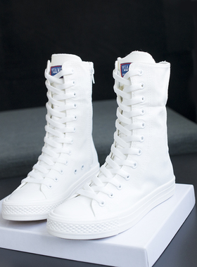 2020wans春季新款韩版高帮侧拉链帆布鞋厚底内增高休闲百搭街拍