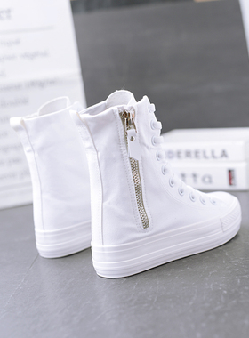 2020秋季新款韩版高帮厚底休闲显瘦内增高帆布鞋马丁靴百搭拉链