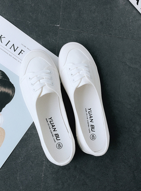 配裙子的小白鞋夏新款浅口帆布鞋女休闲韩版百搭平底简约2019学生