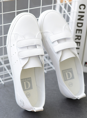 夏天粘扣小白鞋女韩版百搭新款夏透气镂空浅口鞋2018帆布鞋薄款