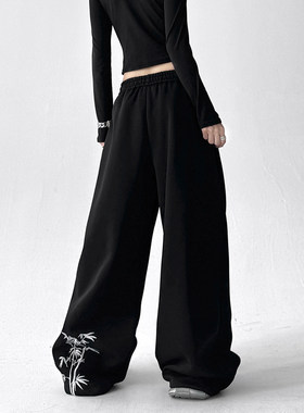 韩舞团黑色卫裤女2026新款春秋高腰显瘦直筒阔腿裤宽松休闲长裤子