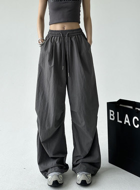 韩舞团灰色工装裤女夏季2026新款美式宽松速干裤跳舞运动直筒阔腿