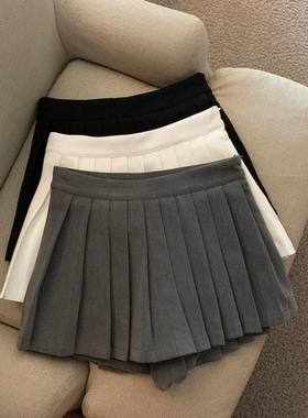 辣妹灰色半身裙女气质高腰显瘦百褶裙秋冬新款防走光小个子短裙子