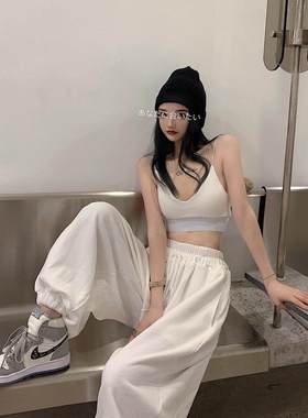 韩舞团白色hiphop裤子女运动裤宽松显瘦爵士舞灯笼裤薄宽休闲卫裤