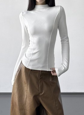 白色2026冬季新款半高领打底衫女秋冬内搭长袖上衣修身瘦百搭T恤A