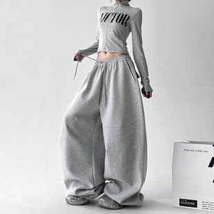 街头慵懒风休闲运动裤 韩舞团灰色卫裤 美式 2026新款 直筒阔腿 女秋季