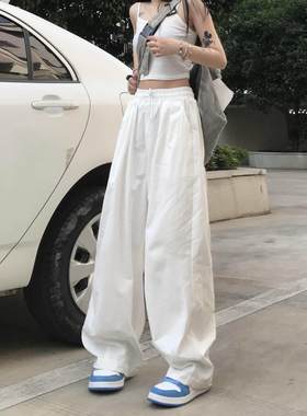 韩舞团白色hiphop裤子女薄款2026新款宽松街头阔腿裤休闲运动直筒