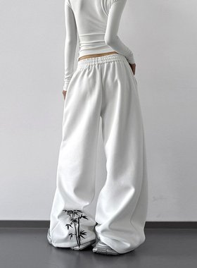 韩舞团白色休闲裤女2026新款春秋高腰显瘦直筒阔腿裤宽松休闲长裤
