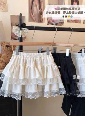 白色芭蕾风蕾丝花边半身裙蛋糕裙夏季新款高腰防走光蓬蓬裙短裙子