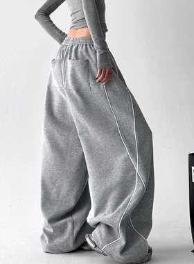韩舞团灰色卫裤女2026秋季新款美式街头休闲运动裤宽松显瘦阔腿裤
