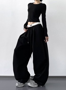 韩舞团超火黑色工装裤女2026秋季新款复古宽松显瘦直筒阔腿休闲裤