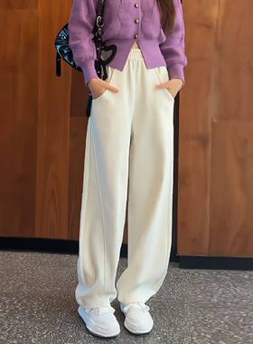 韩舞团白色香蕉裤女加绒加厚2026秋冬卫裤垂坠感阔腿百搭休闲直筒