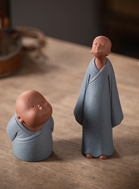 紫砂禅意小和尚陶瓷人物摆件
