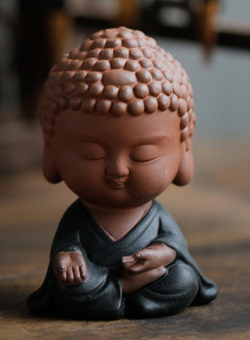 创意陶瓷可爱小如来佛像摆件紫砂茶宠可养茶道禅意家居汽车内装饰