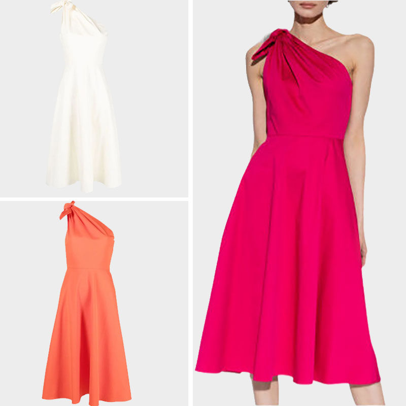 katespade喇叭型连衣裙斜肩单肩