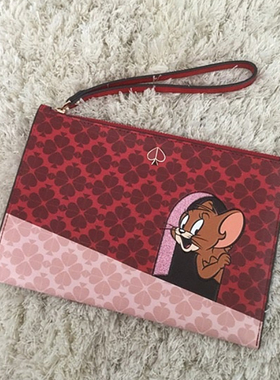 Kate Spade JERRY老鼠限定红桃心老花手拿包短款钱包钥匙扣包挂KS