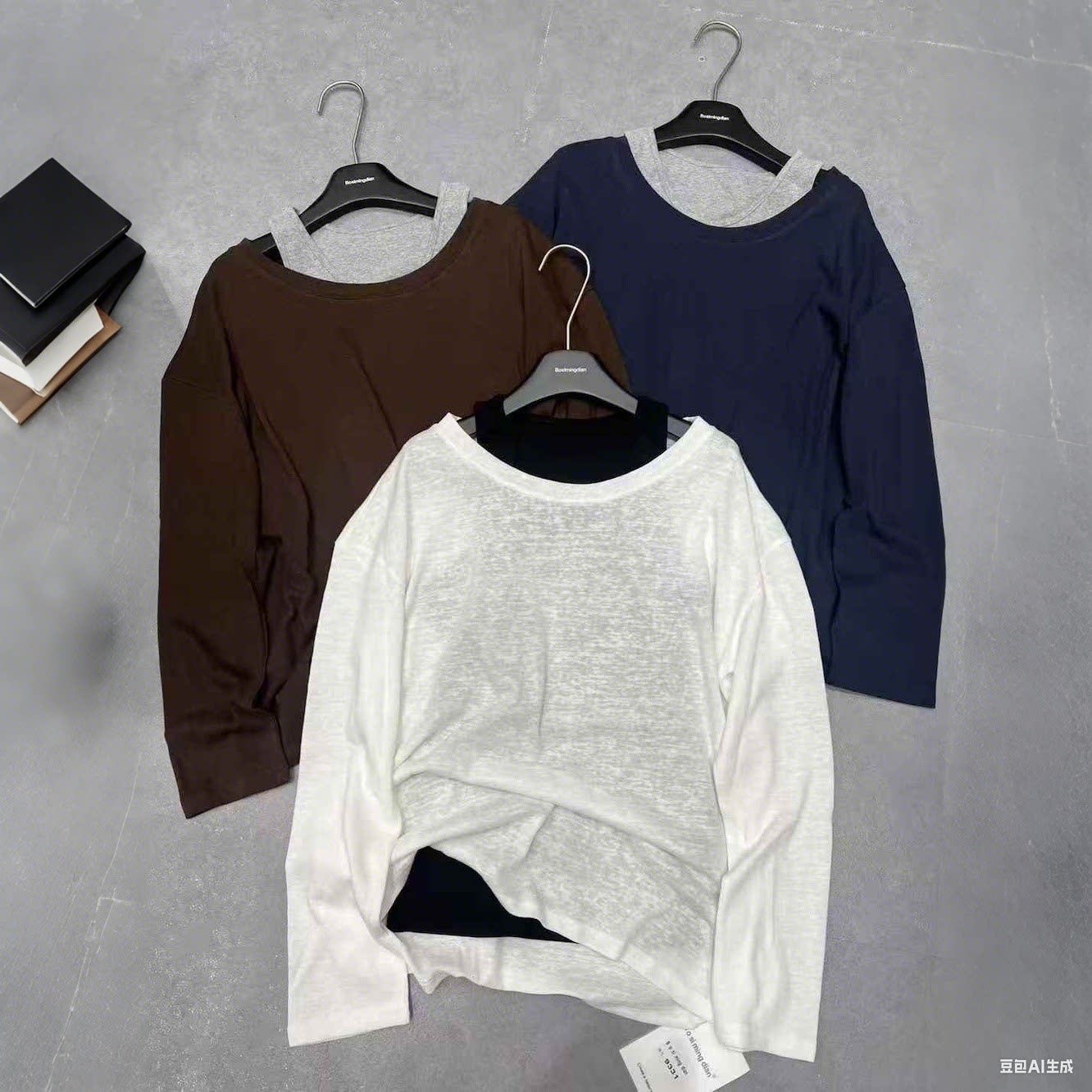 BSMD正品两件套T恤女斜边一字露肩大版透视薄T+背心内搭宽松减龄T