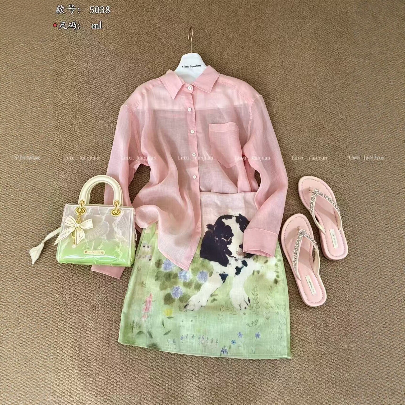Linxi·Juanjuan正品两件套长袖防晒衣薄衬衣开衫+半身短裙套装韩