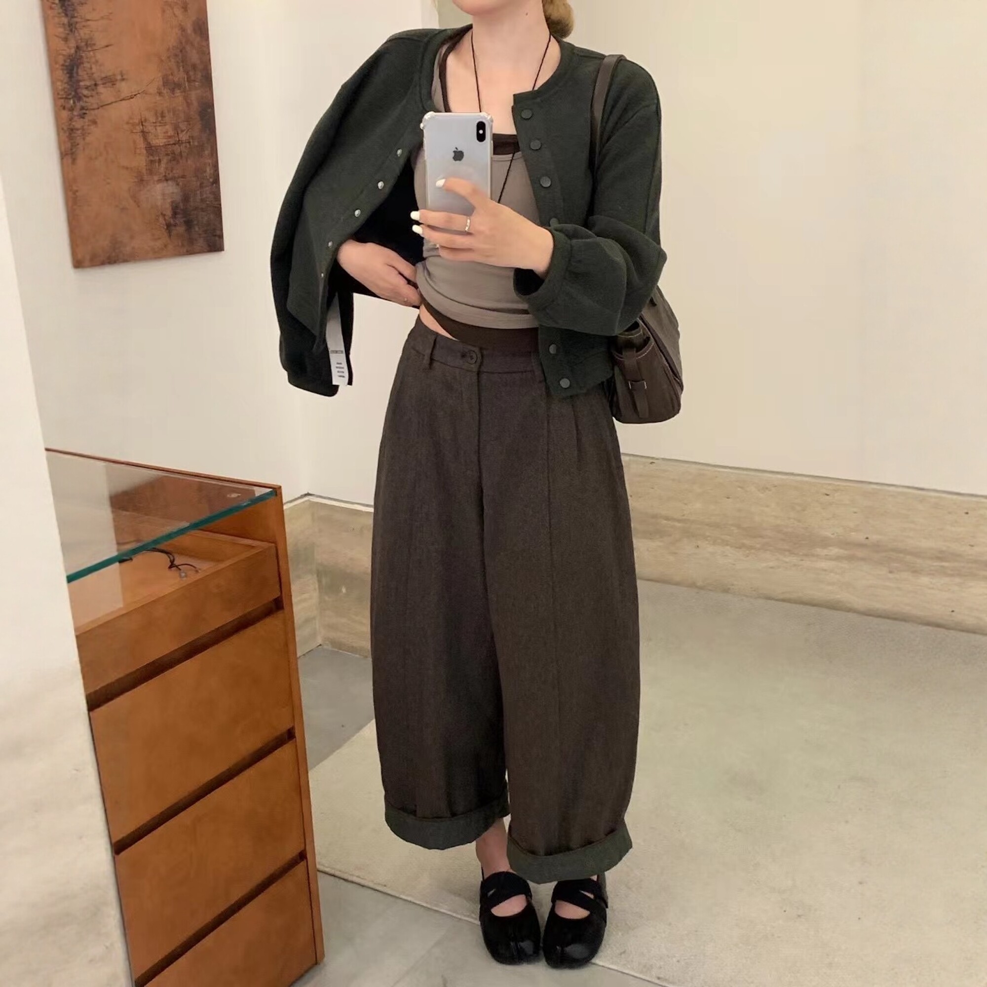 休闲裤女高腰大版宽松减龄显瘦卷边设计感小众哈伦裤撞色垮裤加厚
