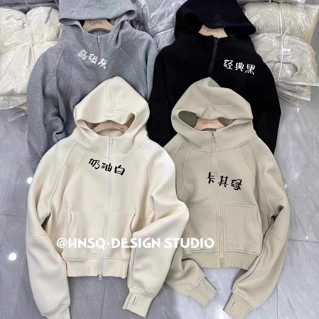 HNSQ正品短款外套连帽拉链大口袋个性设计感长袖卫衣开衫显瘦减龄
