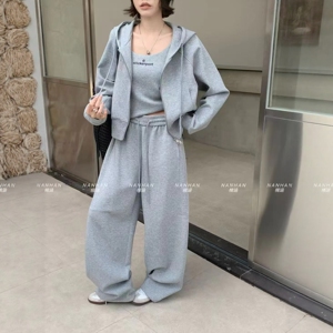 NANHAN正品三件套连帽卫衣吊带套装女宽松阔腿裤时尚休闲2026春季