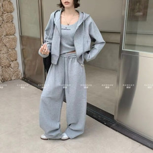 NANHAN正品三件套连帽卫衣吊带套装女宽松阔腿裤时尚休闲2026春季