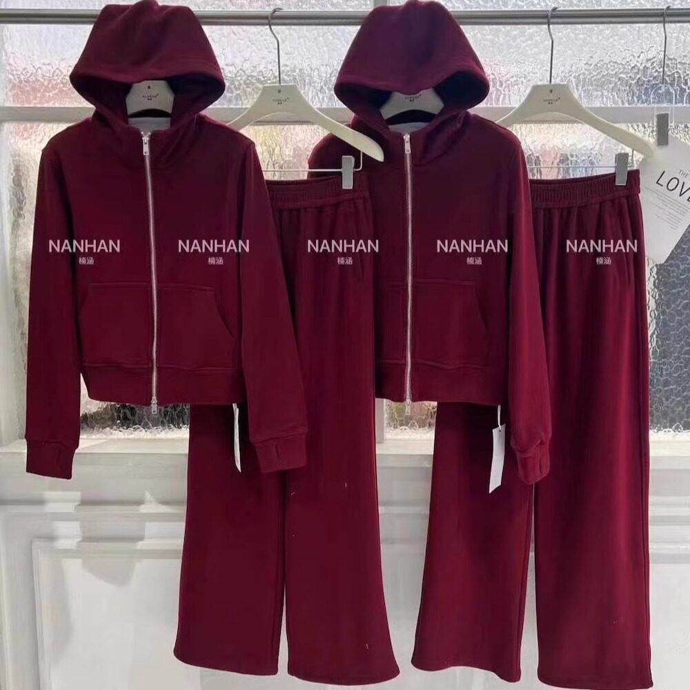 NANHAN正品两件套银狐绒套装长袖连帽卫衣外套直筒长裤休闲运动冬