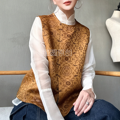 桑蚕丝中式国风马甲马夹温婉大方