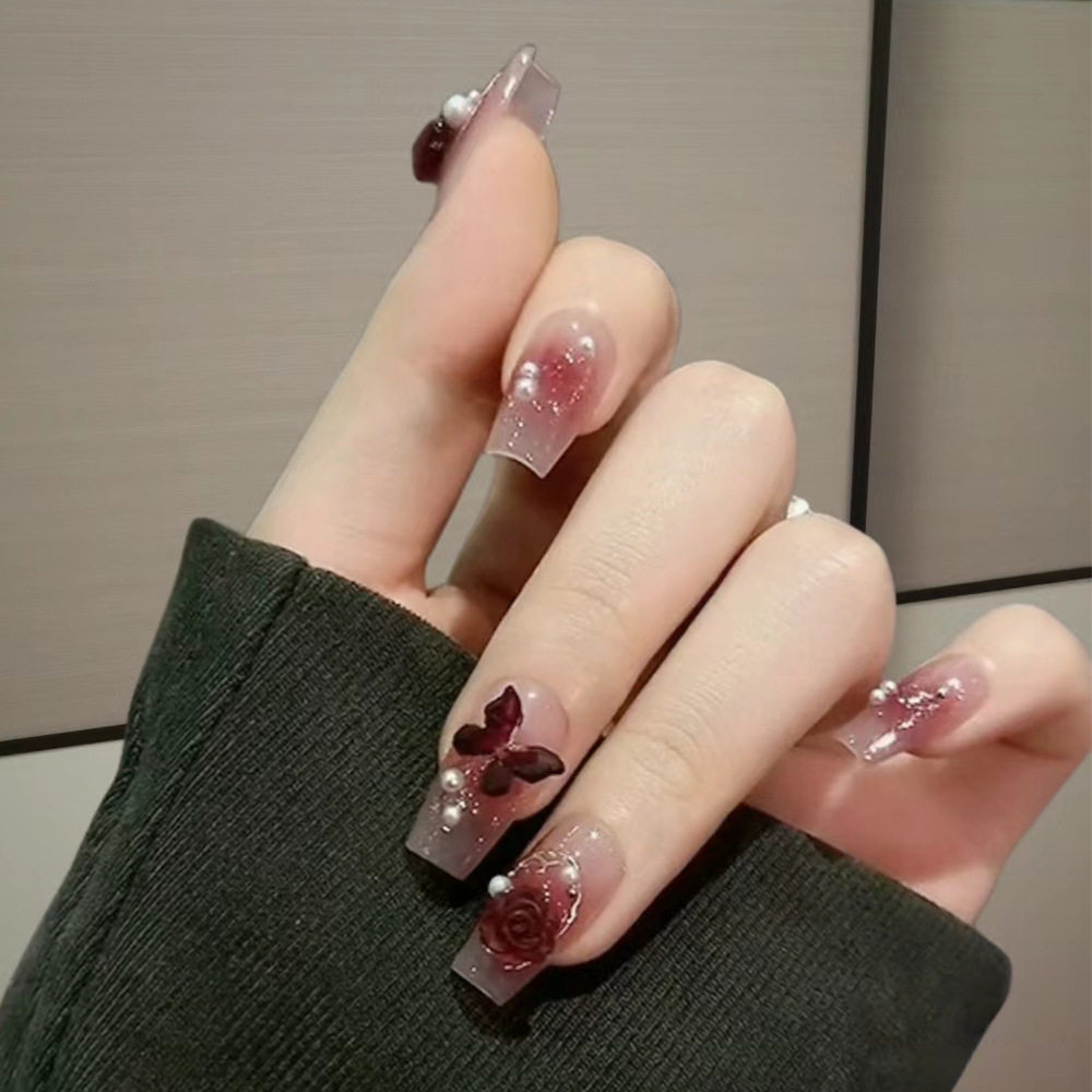 立体光疗纯手工穿戴甲美甲甜酷少女指甲贴片24片酒红山茶花美甲片,彩妆/香水/美妆工具,穿戴甲/甲片,淘宝优惠券,粉丝福利购,淘宝优惠卷
