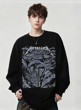 Metallica金属乐队印花纯棉长袖T恤男女生摇滚高街风黑色上衣春秋