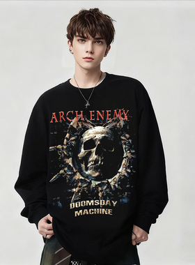 Arch Enemy重工骷髅印花长袖T恤男黑色复古摇滚街头纯棉上衣春秋