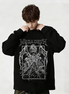 MEGADETH乐队周边欧美激流金属摇滚印花纯棉长袖T恤上衣男女春秋