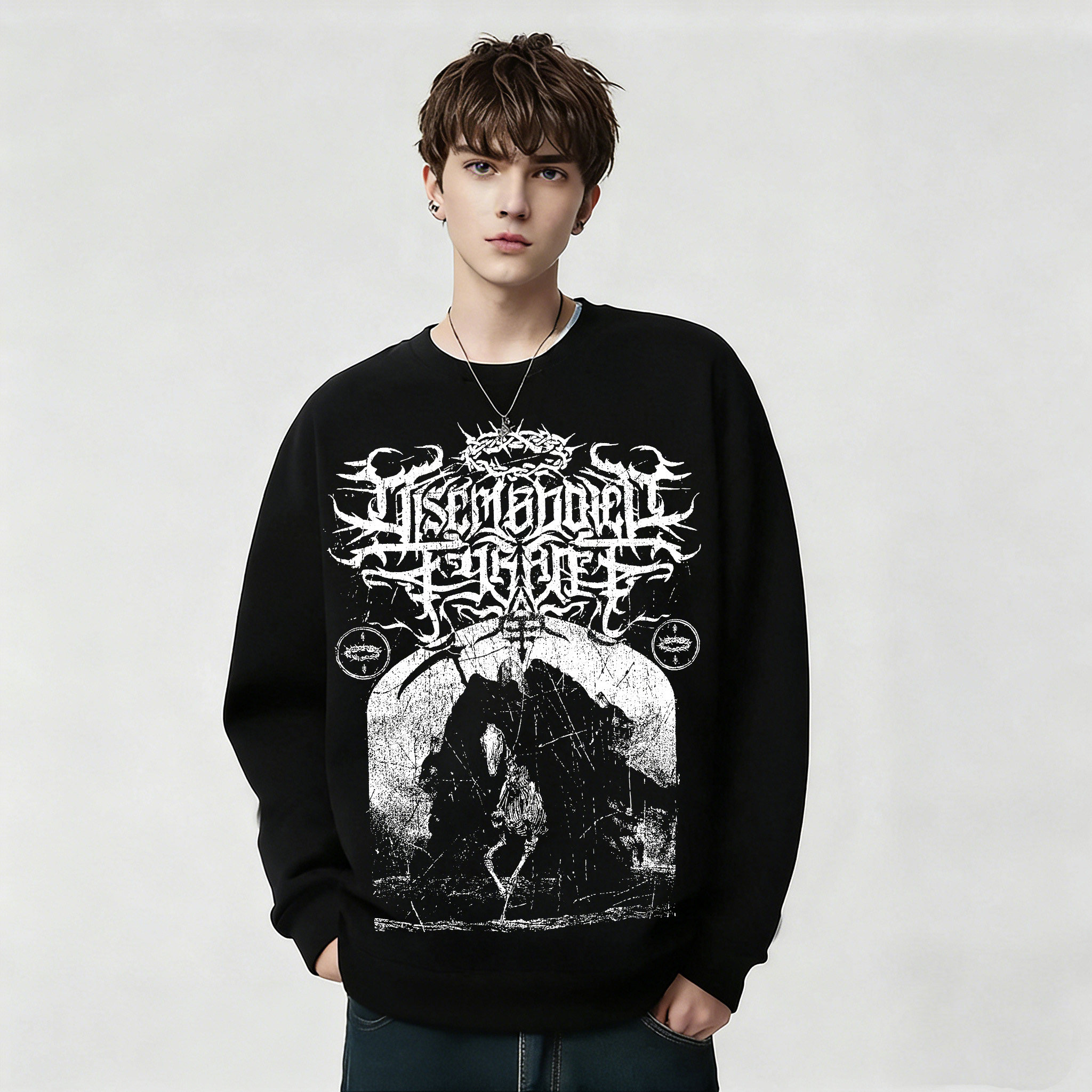 Disembodied Tyrant交响旋律死核乐队印花加绒卫衣男上衣打底秋冬