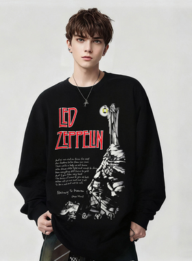 美式复古Led Zeppelin齐柏林飞艇乐队纯棉长袖T恤上衣男女款春秋
