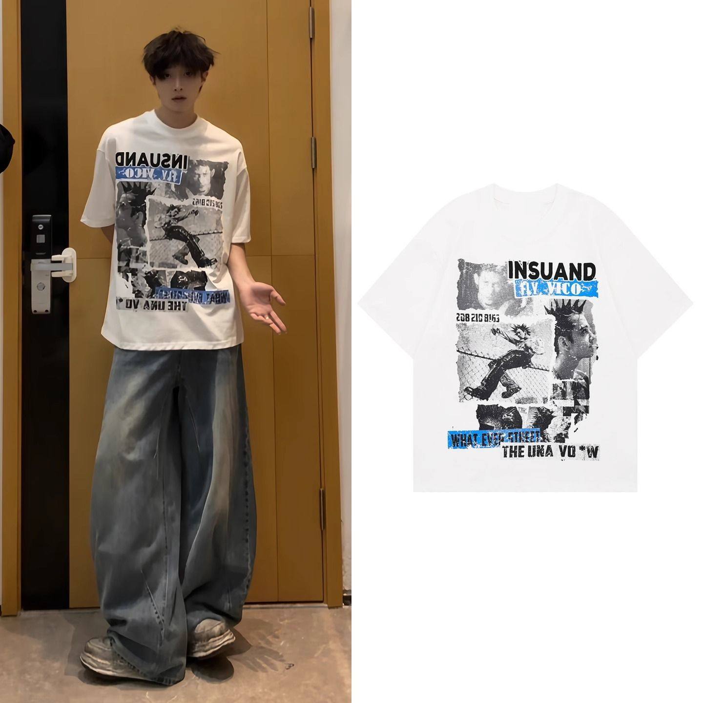 美式潮流涂鸦印花数码直喷纯棉宽松短袖t恤男女款上衣学生休闲夏,男装,T恤,淘宝优惠券,粉丝福利购,淘宝优惠卷