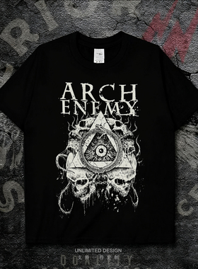 轻朋克风Arch Enemy大敌乐队短袖T恤男女摇滚暗黑骷髅头印花夏季